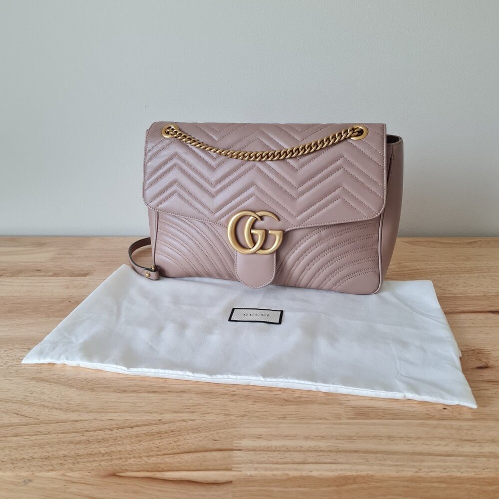 Gucci GG Marmont Large Shoulder Bag Dusty Pink Rose Mauve Matelasse Gold Rare - Picture 10 of 16